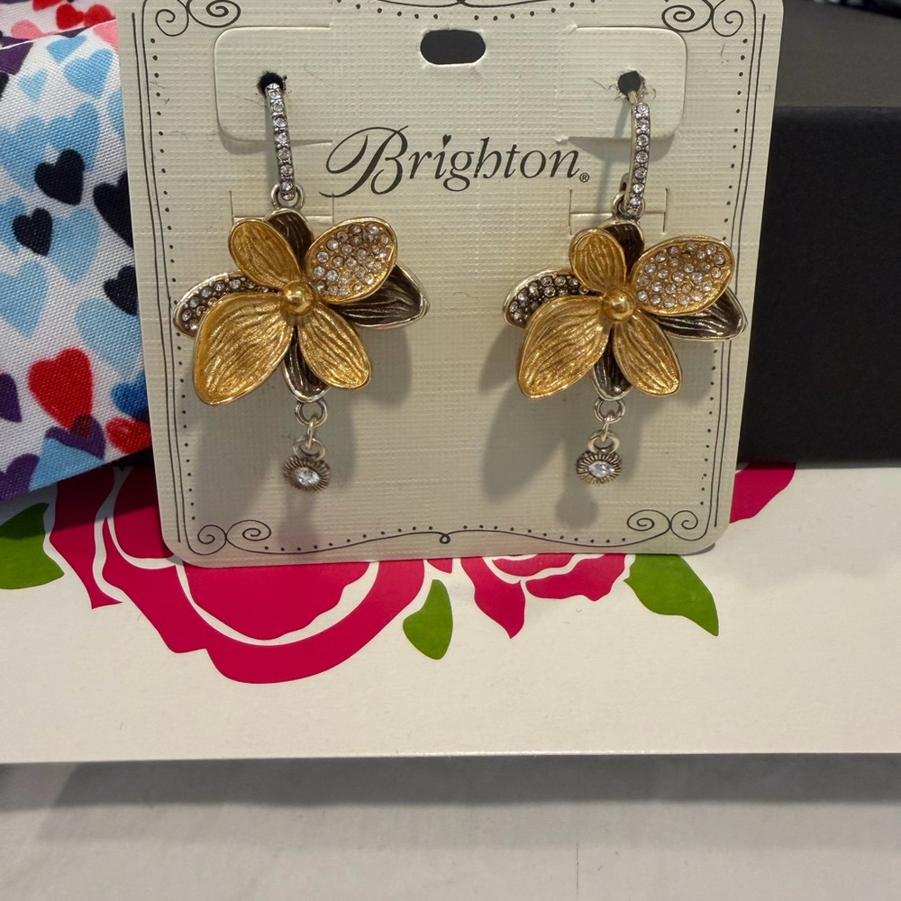 Brighton EVERBLOOM Gold and Silver Floral Earrings NWT